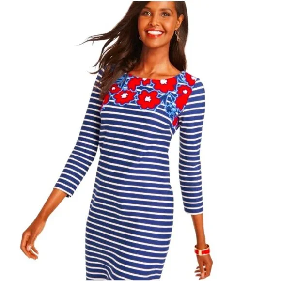Talbots | Dresses | Womens Talbots Navy Blue Red Striped Floral Knit Shift  Dress Cotton Size Small S | Poshmark